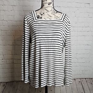 Chico's Black and White Striped Long Sleeve